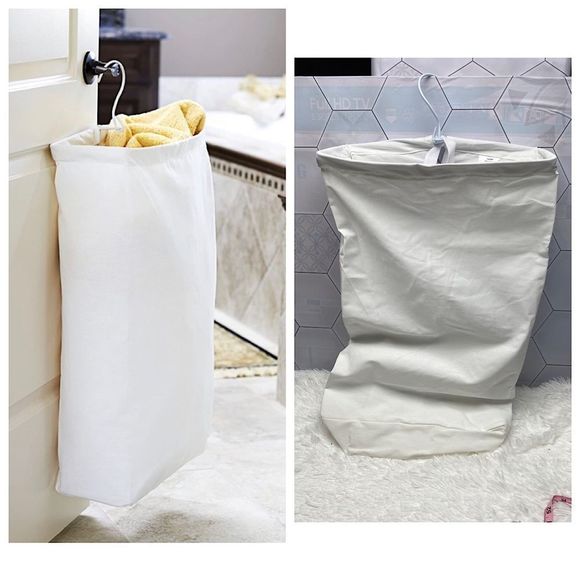 Other - - Hanging Cotton Canvas Laundry Hamper Bag | White, 6" x 16" x 27" (Length…